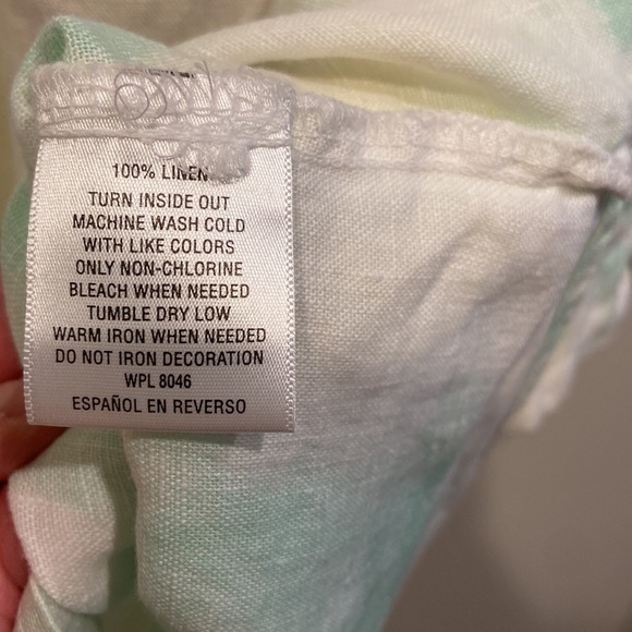 100% Linen Pastel Green & Yellow Tie Dye V Neck Button Down Top Size 14 - Picture 7 of 7